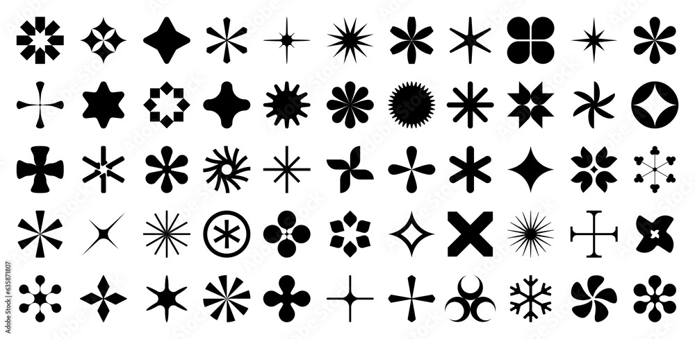 Poster abstract geometry png graphic design elements collection, big set of various form retrofuturistic y2