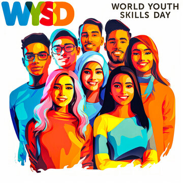 A colorful painting of youth people World youth skills day