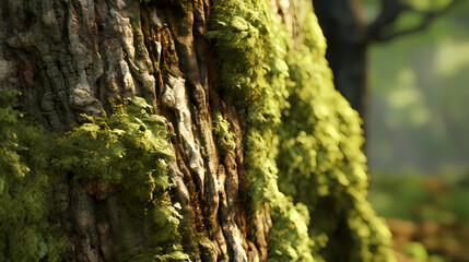 Close Up Mossy Tree Trunk