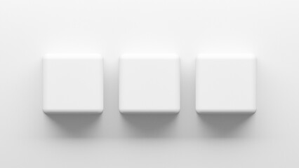 Abstract minimal background with white buttons cubes or squares in the middle, infographic business template concept with copy space for text.