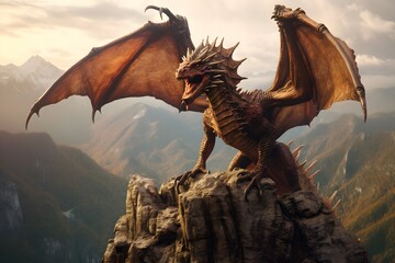 a dragon on top of a rocky mountain