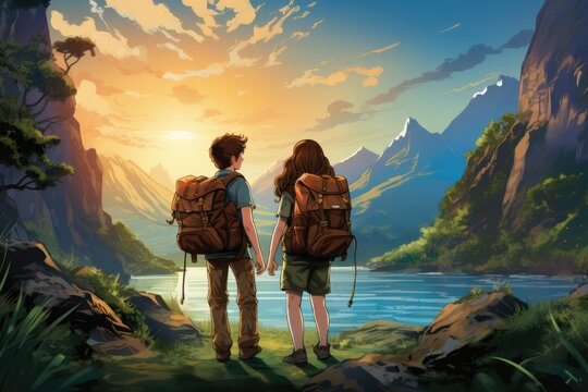 Adventure Together Illustrate the girl and her dream - colorfull graphic novel illustration in comic style