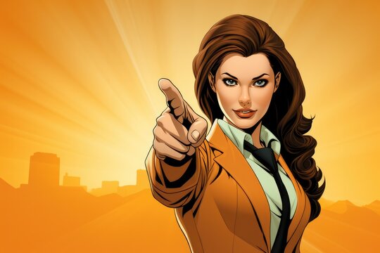 Confident Pointing Show her confidently pointing - colorfull graphic novel illustration in comic style