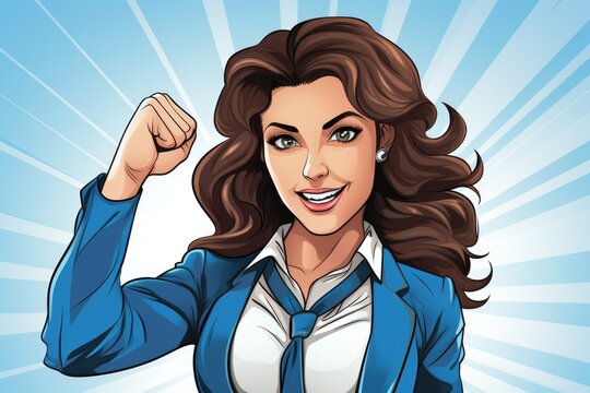 Courageous Fist Pump Depict the beautiful girl pumping - colorfull graphic novel illustration in comic style