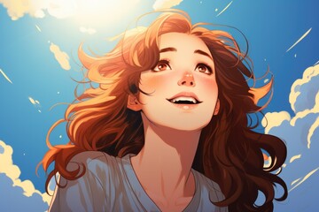 Dreamy Stargazing Capture her looking up - colorfull graphic novel illustration in comic style - obrazy, fototapety, plakaty