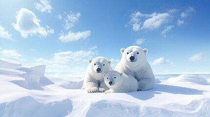 Obraz na płótnie Canvas Observe polar bears joyfully playing in the snow, displaying their charming wintertime behaviors