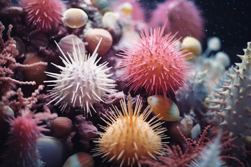aquarium with urchins on the coral