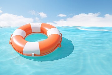 Lifebuoy floating in the sea on a sunny day. 3d render