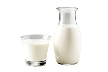 milk glass or milk bottle against a white background, reality, stock photography PNG