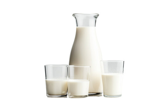 milk glass or milk bottle against a white background, reality, stock photography PNG