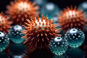 Naklejka na ściany i meble Dangerous viruses in the human body. Colored viruses or microbes. Generative AI