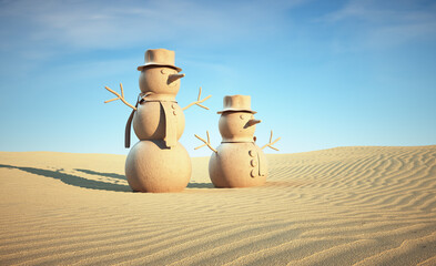 Two snowmen in the desert. Adaptation and development concept