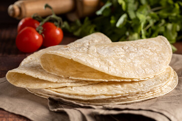 Pita tortillas. Pile of fresh homemade tortillas.