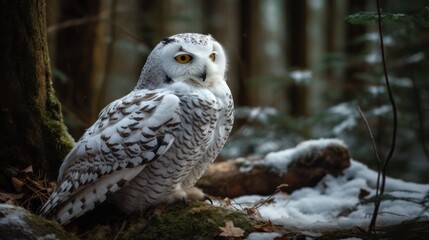 Snowy owl in the forest. Snowy owl in the forest.
