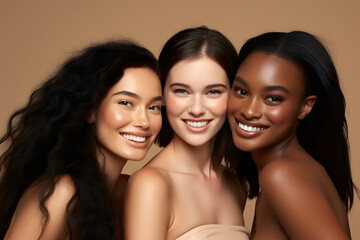 Beautiful diversity women face skin healthy beauty no makeup closeup female