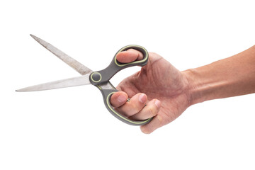 Man Holding Sharp Scissor on His Hand for Cutting on iSolated White Background