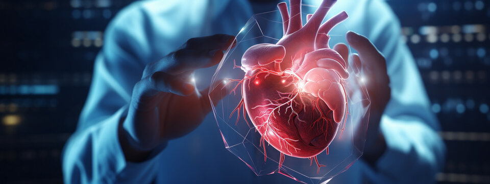 the latest medical technology in action a cardiologist examines the heart in three-dimensional space. Generative Ai.