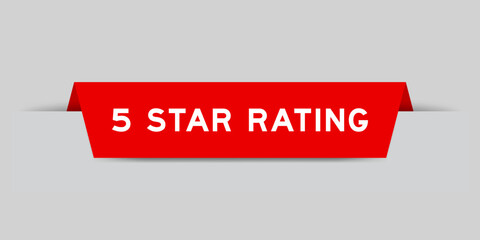 Red color inserted label with word 5 star rating on gray background