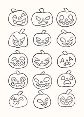Halloween pumpkin set, scary pumpkin set vector