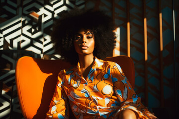 Afro-American Woman Poses Relaxingly in Armchair