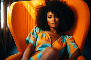 Naklejka premium Afro-American Woman Relaxing in Armchair Pose