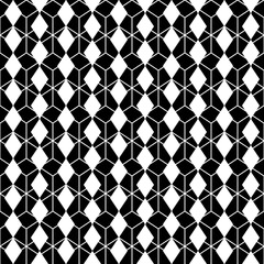 Fototapeta premium White polygons tessellation on black background. Seamless surface pattern design with diamonds ornament. Rhombuses wallpaper. Mosaic motif. Digital paper for textile print, page fill.