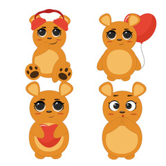 Fototapeta premium Bear vector set cartoon animal character and cute brown grizzly bear illustration animalistic set children's teddy bear isolated on white background