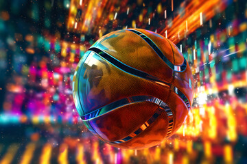 Basketball with a holographic core that shimmers with vibrant colors, transforming the court into a prism of light illustration generative ai