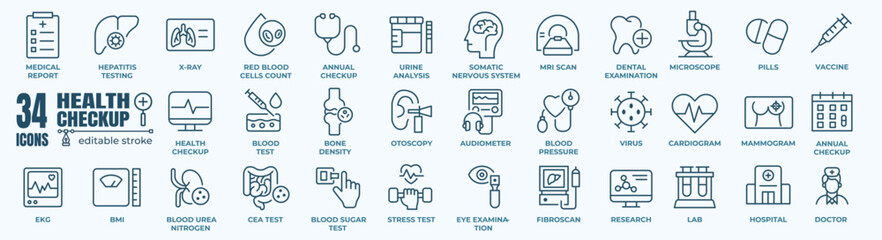 Health checkup icon set. Medical care service symbol collection. Vector illustration.