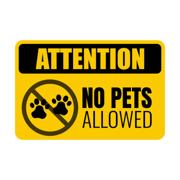 Isolated printable design sticker of black and yellow pets not allow, no pet allowed, animal do not enter sign with red circle crossed out
