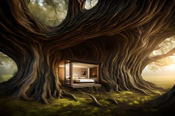 house inside tree , Generative ai