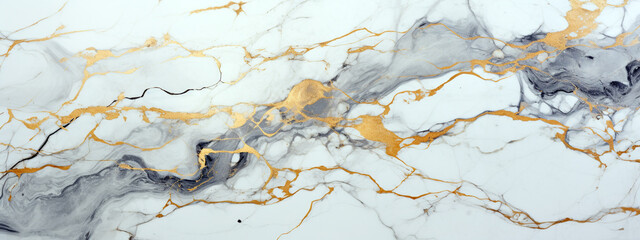 white marble wall with gray and gold veins close-up. Generative Ai. 