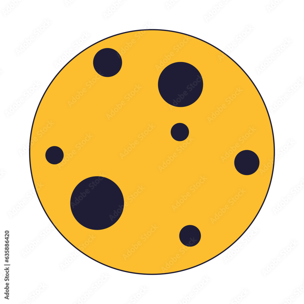 Poster moon flat line color isolated vector object. celestial body with craters. editable clip art image on