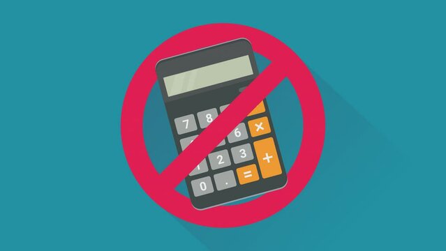 Appearance and disappearance animation of ban on using calculator on blue background, green background, transparency and white background in flat design style