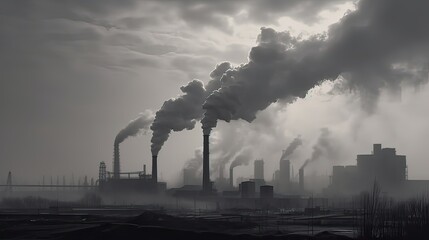 industrial air pollution The concept of global warming and climate change. Power plant, smoke from the chimneys. generative ai