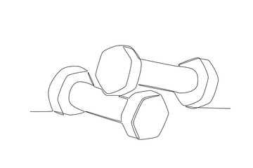 Flat icon of a single continuous line drawing of dumbbells. Outline symbol for web or mobile app design. Dumbbell outline pictogram. Single line drawing vector graphic
