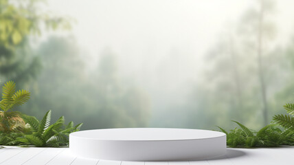 Fototapeta na wymiar 3d luxury white podium with blue nature background for your luxury product.Generative AI