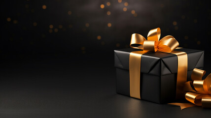 Black giftbox background with copyspace for yor text. Black friday concept. Generative AI.