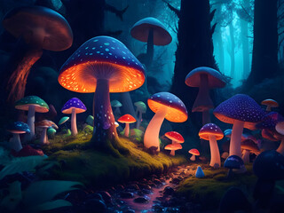 Fototapeta na wymiar colorful mushrooms in the jungle, mushroom in the forest