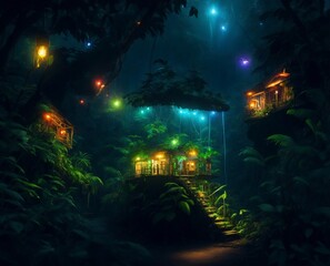 Obraz premium a lighthouse in the dark jungle, a power station in the dark jungle.