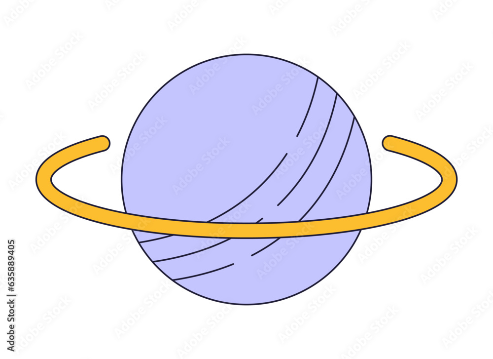 Poster solar system planet flat line color isolated vector object. celestial body with ring. editable clip 