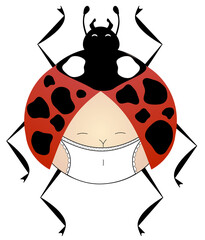 Funny ladybug in pants on a white background