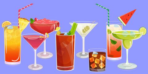 Set of cocktails. cold drinks. Vector illustration EPS10.