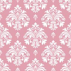 Fototapeta na wymiar White and pink luxury vector seamless pattern. Ornament, Traditional, Ethnic, Arabic, Turkish, Indian motifs. Great for fabric and textile, wallpaper, packaging design or any desired idea.