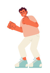 Excited man clenching fists semi flat color vector character. Positive emotions. Editable full body person on white. Simple cartoon spot illustration for web graphic design