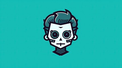  a skull with a haircut and a beard on a blue background.  generative ai
