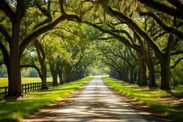 Scenic Oaks Drive in Savannah, Georgia - A Beautiful Country Road Lined with Majestic Oaks:...
