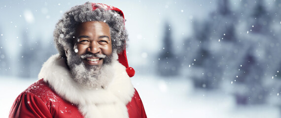 African-American Santa Claus Black afro Santa in white snow