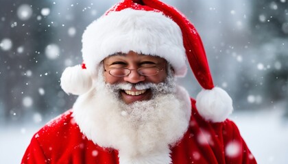 African-American Santa Claus Black afro Santa in white snow