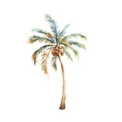 Palm tree isolated on white background in watercolor style